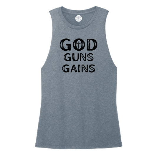 God | Guns | Gains Muscle Women's Tank