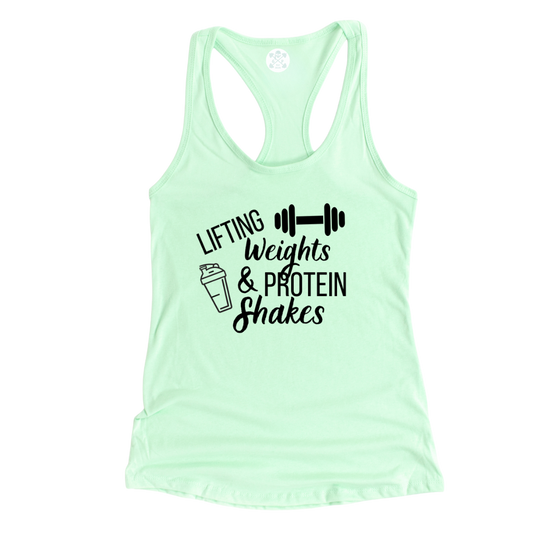 Lifting Weights and Protein Shakes Racerback Tank