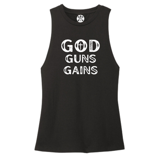 God | Guns | Gains Muscle Women's Tank