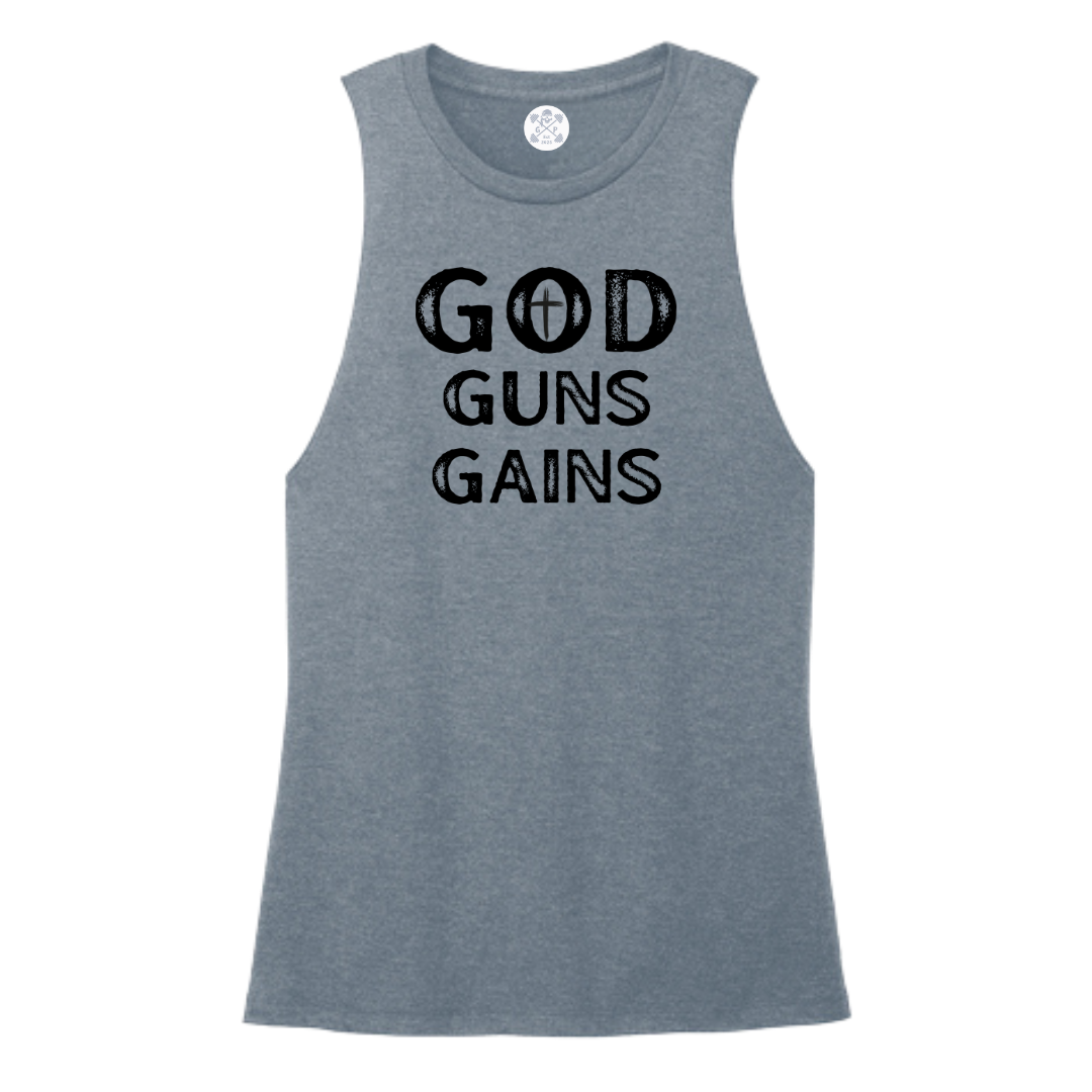 God | Guns | Gains Muscle Women's Tank