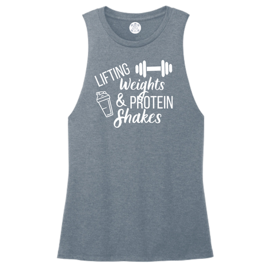 Lifting Weights and Protein Shakes Women's Muscle Tank