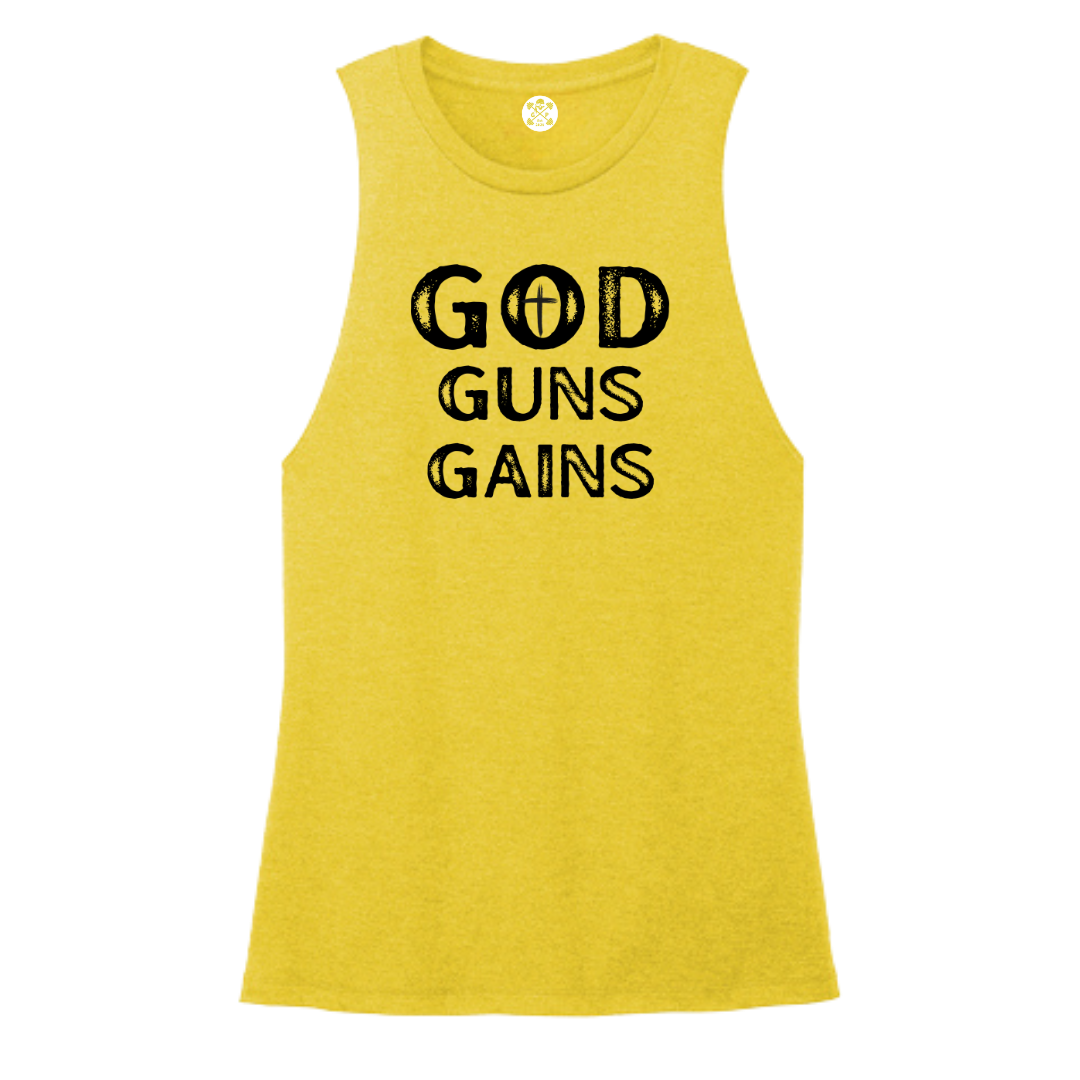 God | Guns | Gains Muscle Women's Tank