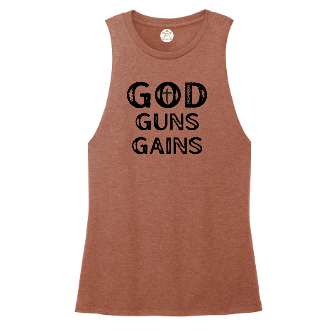 God | Guns | Gains Muscle Women's Tank