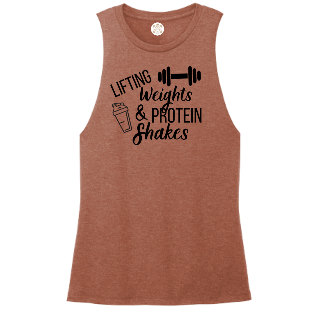 Lifting Weights and Protein Shakes Women's Muscle Tank