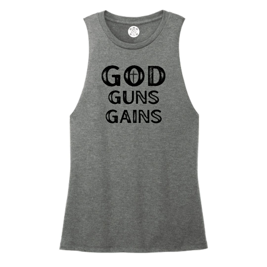 God | Guns | Gains Muscle Women's Tank
