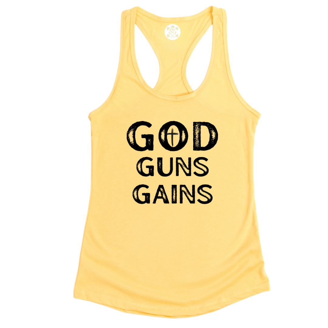 God | Guns | Gains Racerback Tank