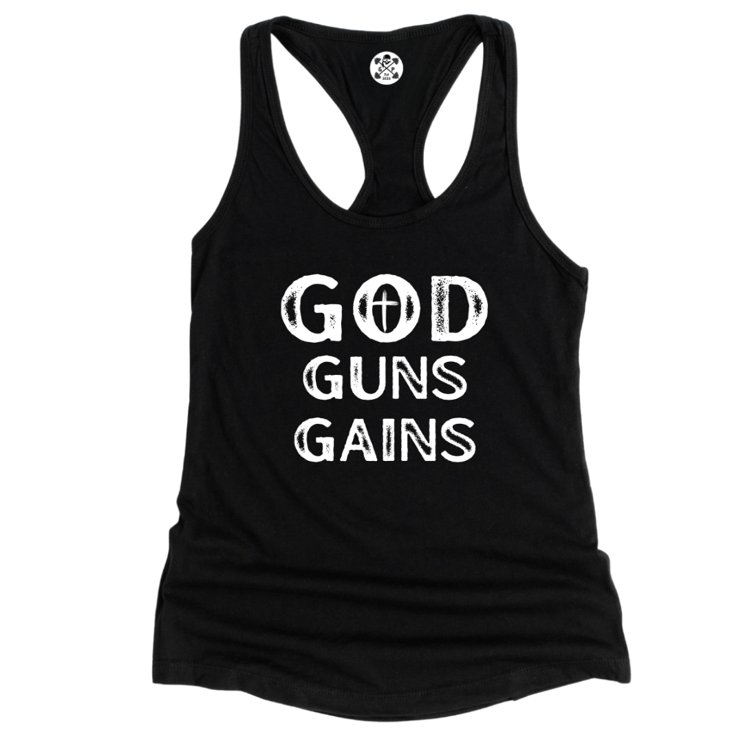 God | Guns | Gains Racerback Tank