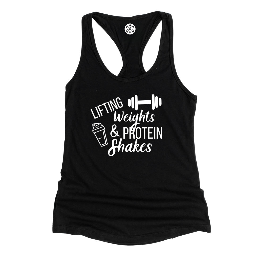 Lifting Weights and Protein Shakes Racerback Tank