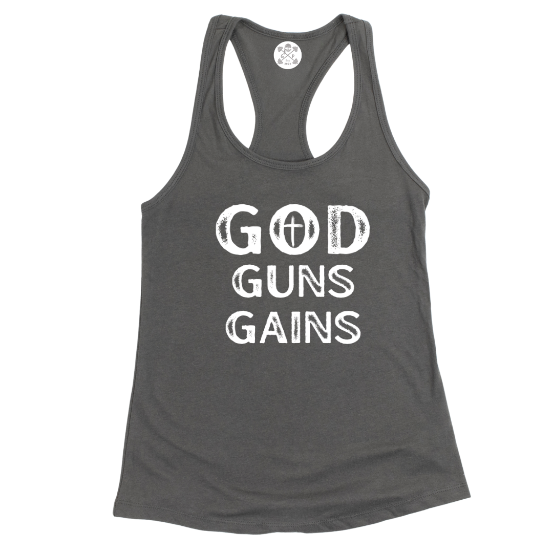 God | Guns | Gains Racerback Tank