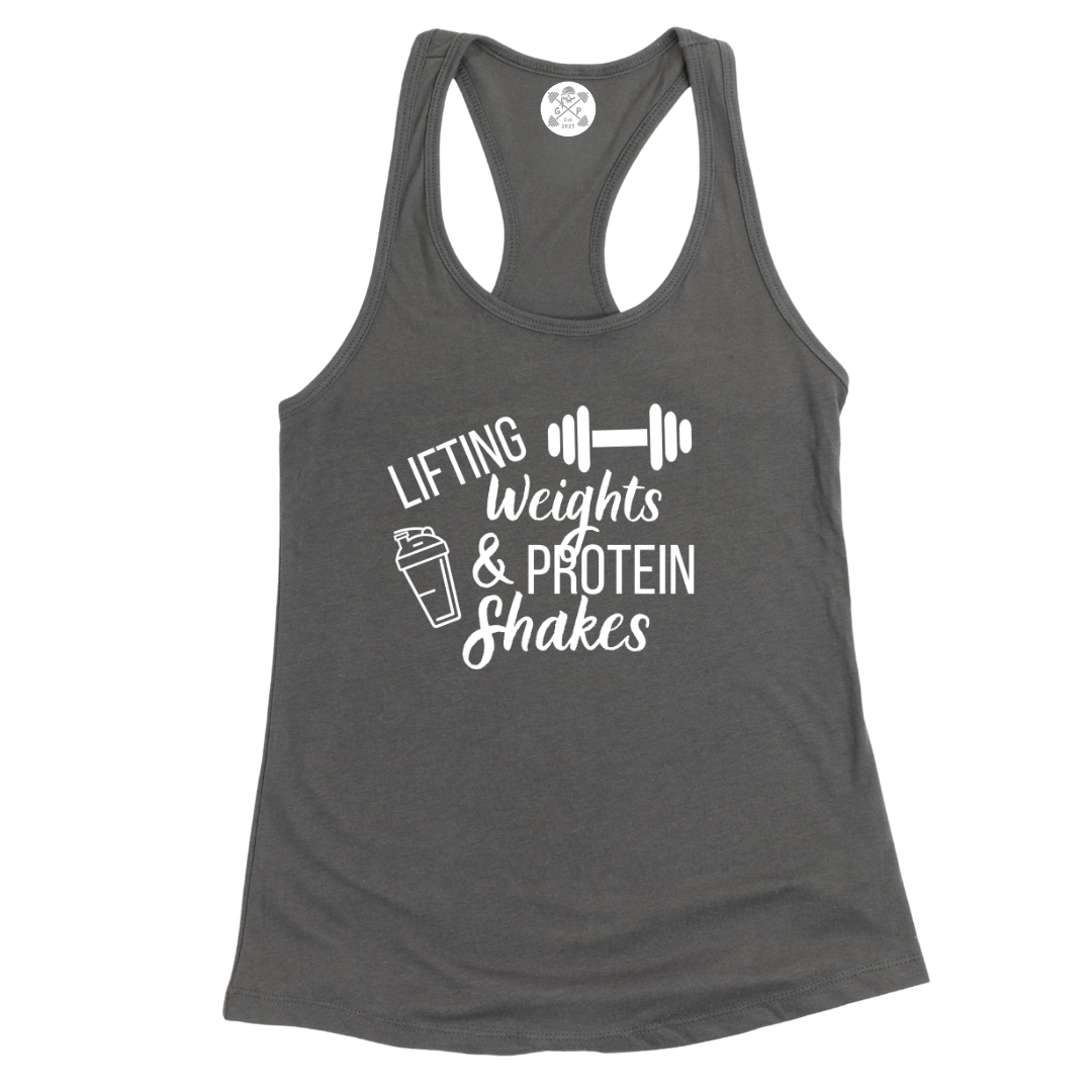 Lifting Weights and Protein Shakes Racerback Tank
