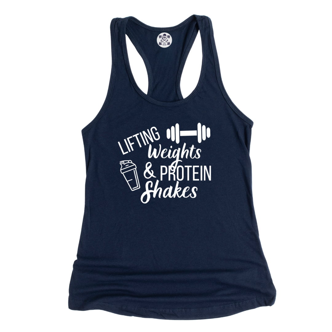 Lifting Weights and Protein Shakes Racerback Tank