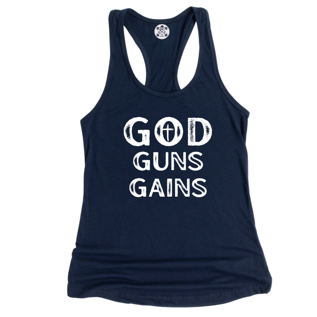 God | Guns | Gains Racerback Tank