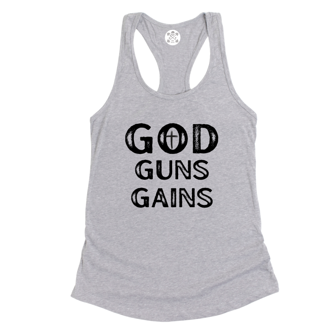 God | Guns | Gains Racerback Tank