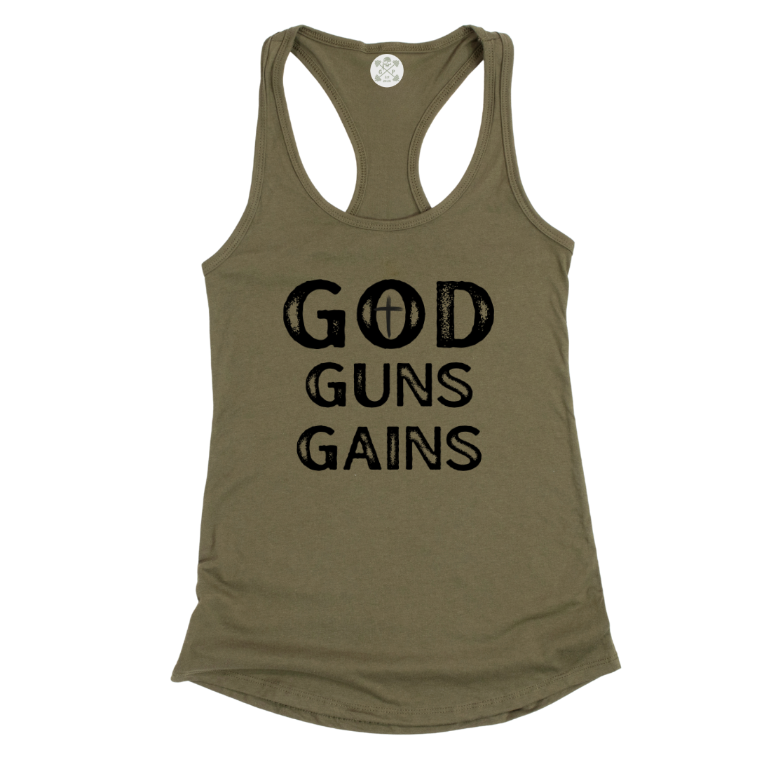 God | Guns | Gains Racerback Tank