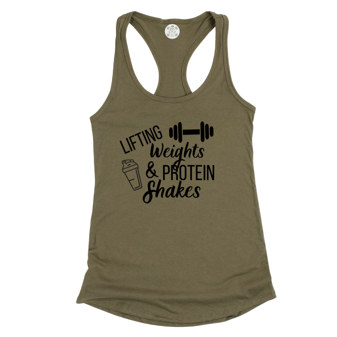 Lifting Weights and Protein Shakes Racerback Tank