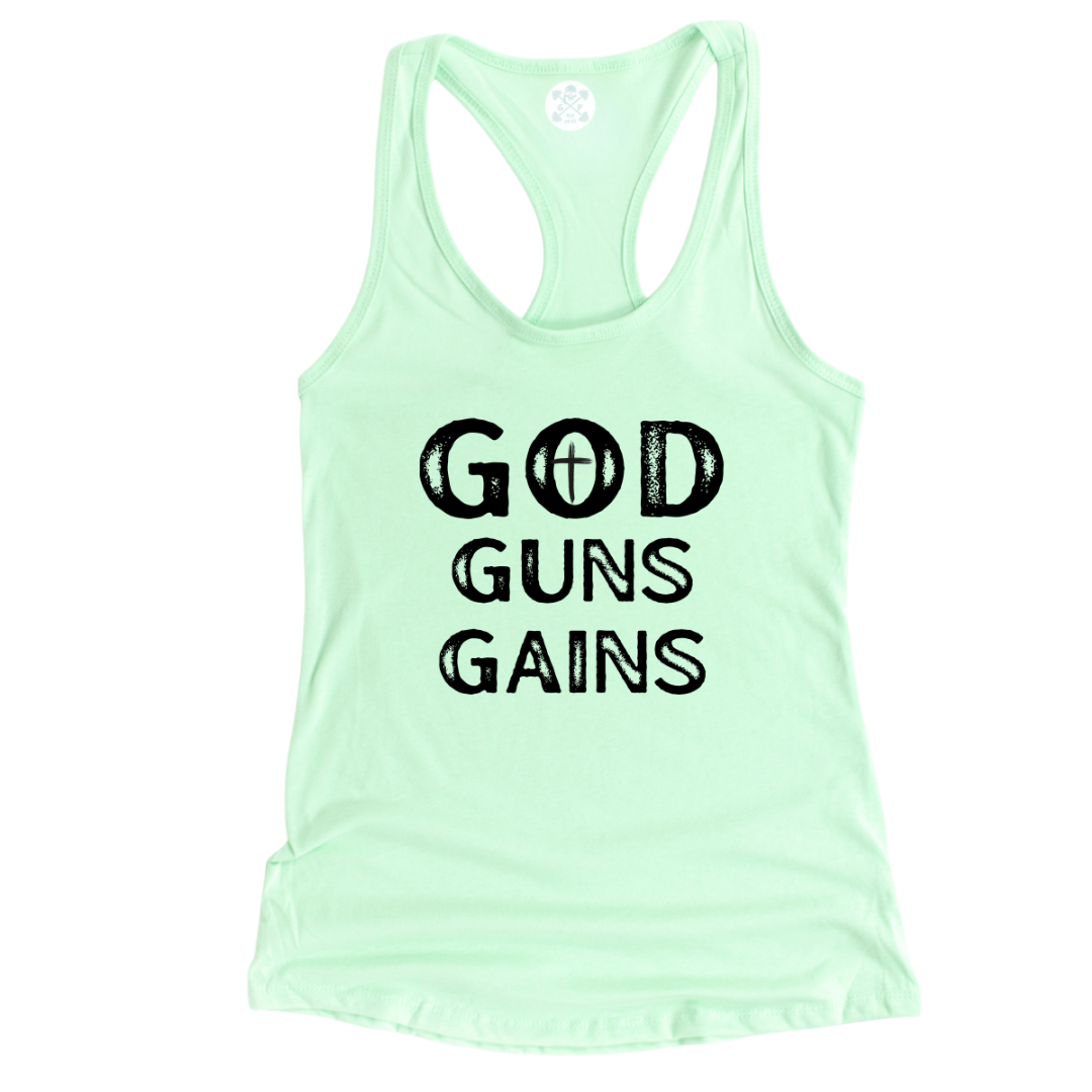God | Guns | Gains Racerback Tank