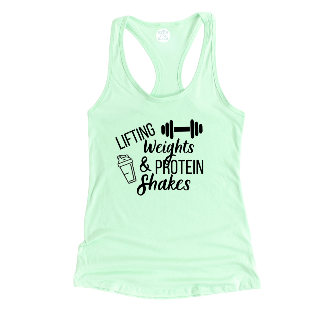 Lifting Weights and Protein Shakes Racerback Tank