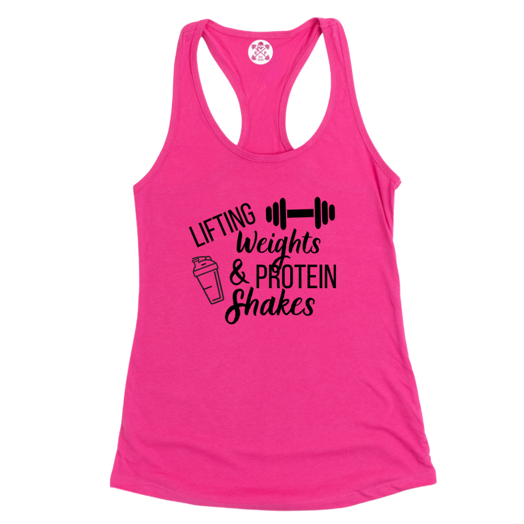 Lifting Weights and Protein Shakes Racerback Tank