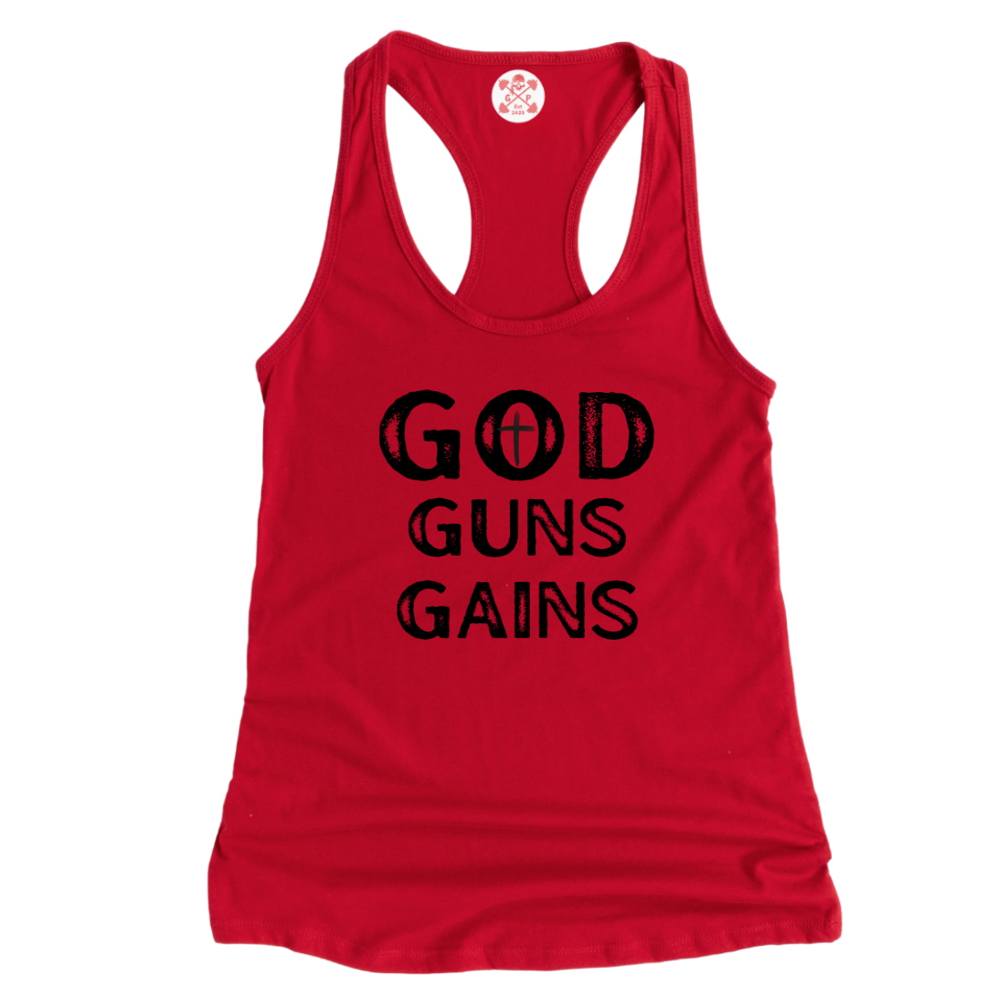 God | Guns | Gains Racerback Tank