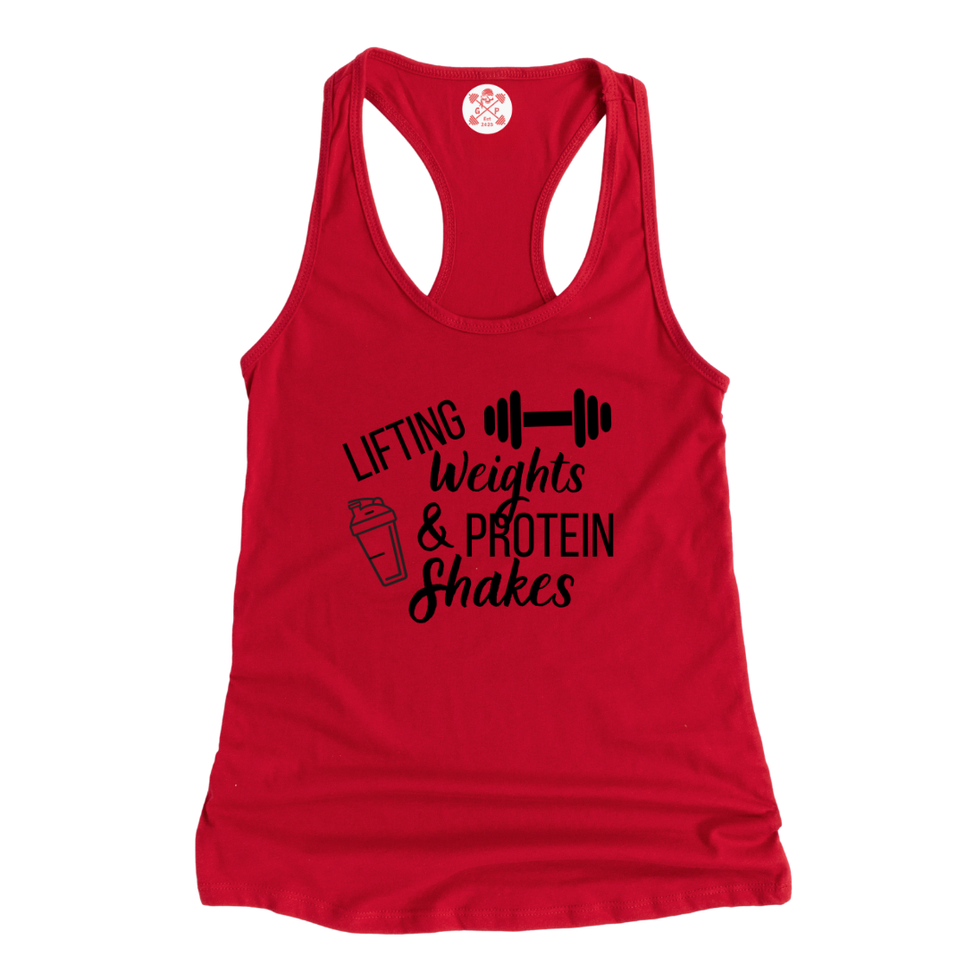 Lifting Weights and Protein Shakes Racerback Tank
