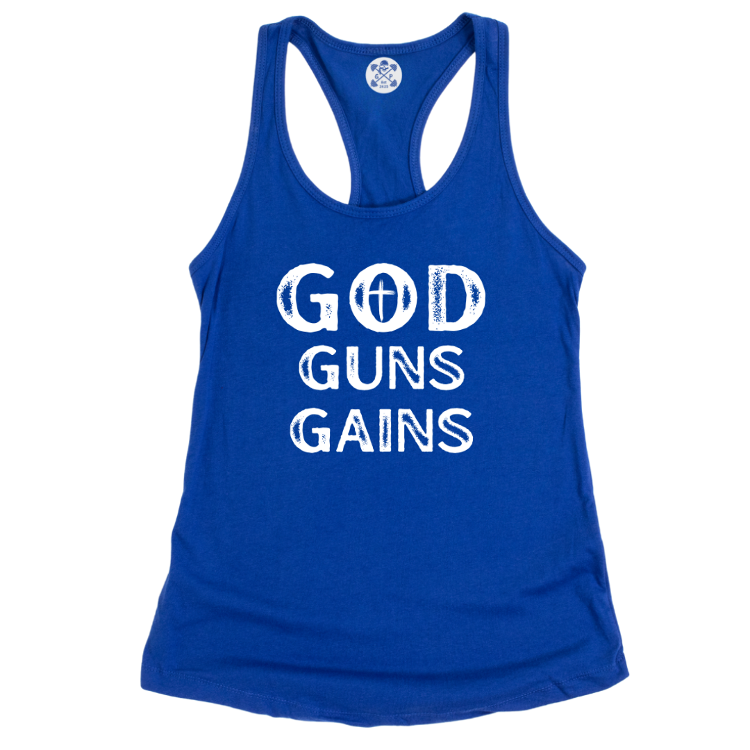 God | Guns | Gains Racerback Tank
