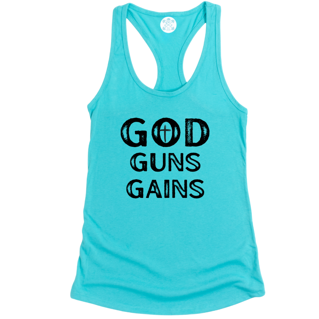 God | Guns | Gains Racerback Tank
