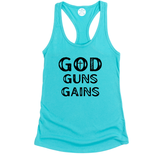 God | Guns | Gains Racerback Tank