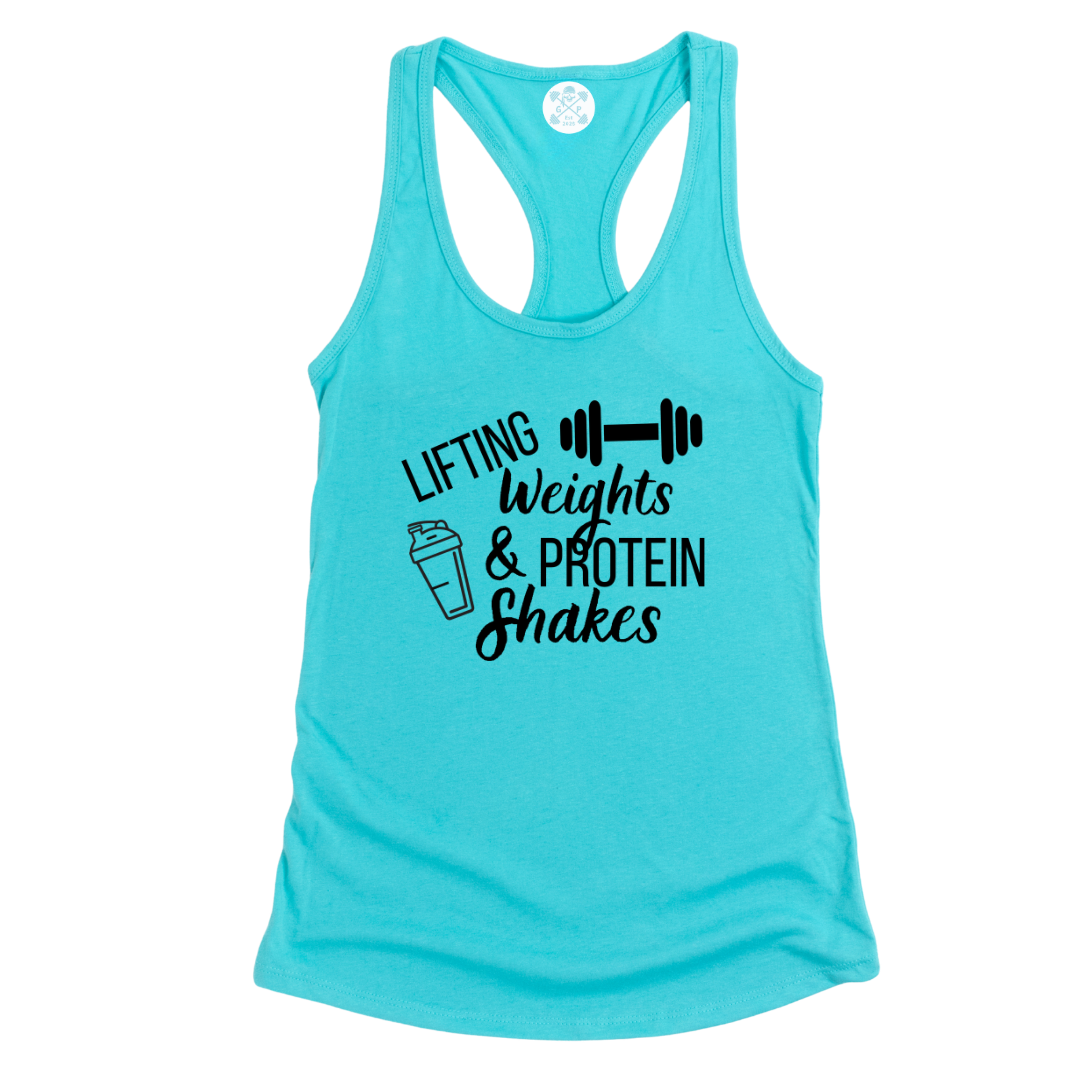 Lifting Weights and Protein Shakes Racerback Tank